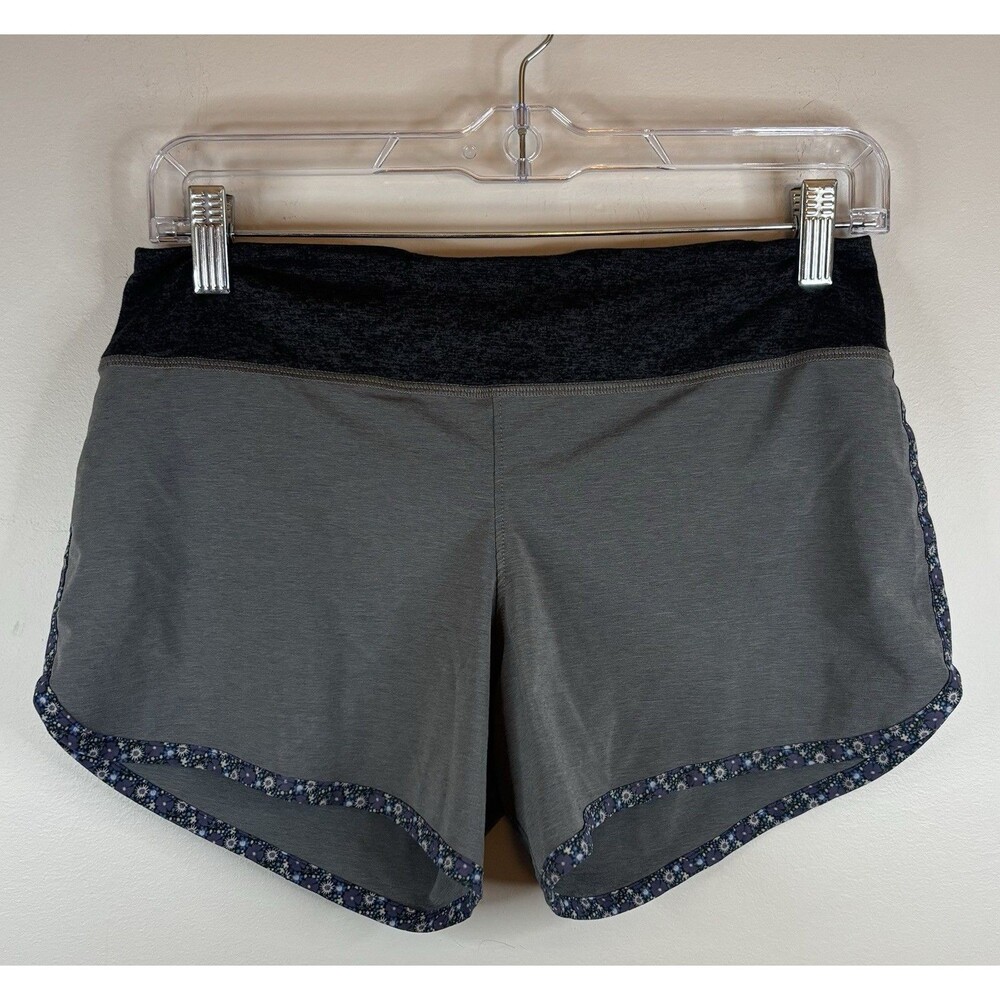 RABBIT Women’s Hopper Shorts Small Gray 4” Inseam Floral Trim Lined Athletic Run